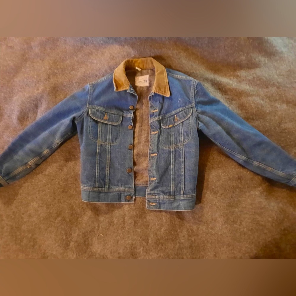 Men’s Lee Storm Rider Denim Jacket, blanket wool lined, corduroy collar size S